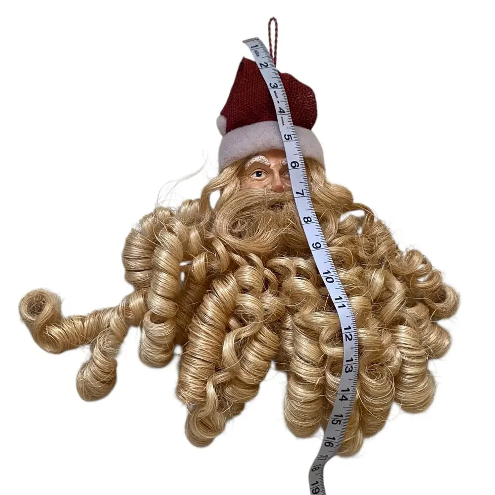 Vintage Folk Art Paper Mache Santa Head Curly Beard Door/Wall Hanging Christmas